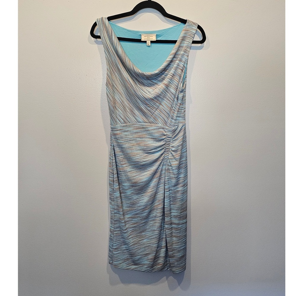 Moulinette Soeurs Anthropologie Blue Space Dye Cowl Neck Ruched‎ Sheath Dress S